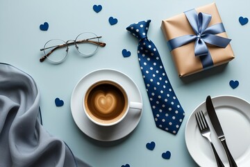 Happy Fathers Day gift ideas coffee and tie elegant surprise