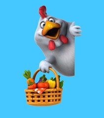 Fun 3D cartoon chicken with vegetables