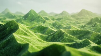 Fantasy green velvet landscape with soft hills