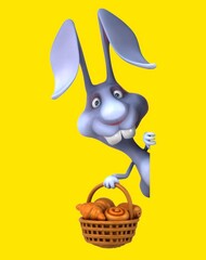 Fun 3D cartoon rabbit with a basket of pastries