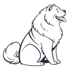 Line Art of Chow Chow Dog Sitting with Tongue Out in White Background