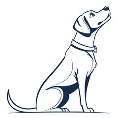 Minimalist Dog Line Art Labrador Retriever Silhouette Sitting and Looking Upwards Style