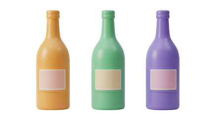 Isolated Three Colorful Bottles Grouped Together