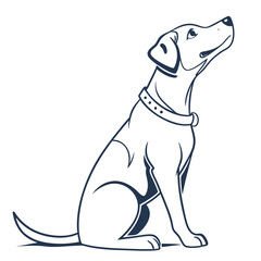 Line Art Dog Sitting With Collar Looking Up Minimalist Canine Outline