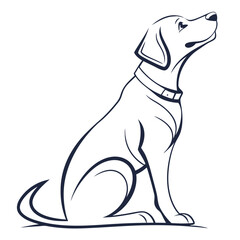 Simplistic Line Art of Labrador Sitting with Collar Looking Upward on White Backdrop
