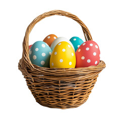 Colorful easter eggs in wicker basket