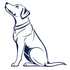 Seated Labrador Retriever Illustration, Stylish Line Art Pet Dog, White Background