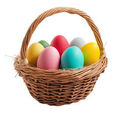 Colorful easter eggs in wicker basket