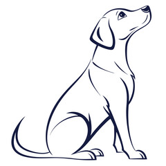 Minimalist Line Art of a Sitting Labrador Looking Up, Pet Canine Portrait Silhouette