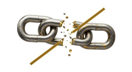 Isolated Broken Metal Chain with Gold Splinter