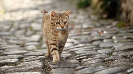 Obraz premium Cat walking on stone surface