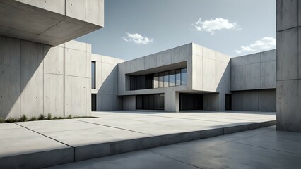 Obraz premium Minimalist Concrete Pavilion with Empty Cement Floor