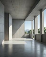 Fototapeta premium Minimalist Concrete Pavilion with Empty Cement Floor