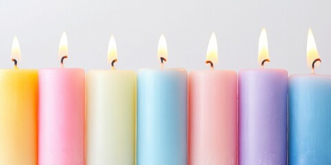Bright pastel candles in a clean composition