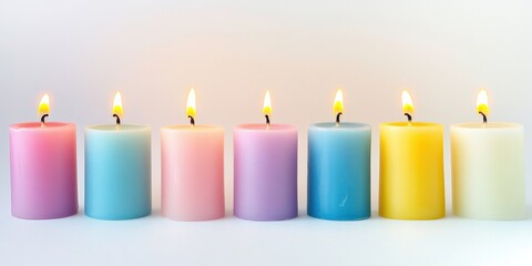 Pastel colored candles with soft flames