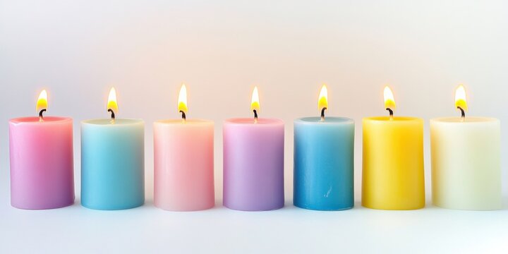 Pastel colored candles with soft flames