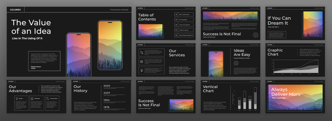 Fototapeta premium Modern Powerpoint presentation template. Use for creative Keynote presentation background, brochure cover design, brand guidelines, pitch deck, landing page, annual report, company profile.