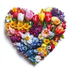 Colorful floral heart made of spring blossoms