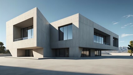 Minimalist Concrete Pavilion with Empty Cement Floor