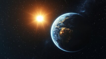 Obraz premium Earth sunrise, space, cosmic background, planet, science