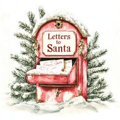 Letters to Santa mailbox with snow and pine