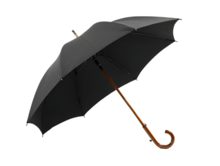 Classic Black Umbrella with Wooden Handle - Rain Accessory Isolated
