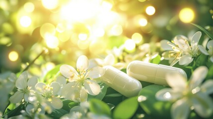 Natural health supplement among spring blossoms