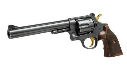 Isolated Detailed Revolver Handgun with Wooden Grip