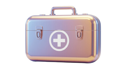 Isolated Metallic First Aid Kit with White Cross