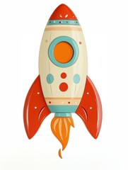 Flat cartoon rocket design on white background