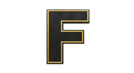 Isolated Letter F with Gold Trimmed Black Marble Texture