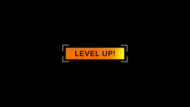 Level up message, Level up Icon text animation. level up symbol text animation on black background.