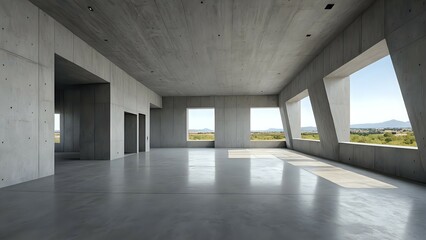 Minimalist Concrete Pavilion with Empty Cement Floor
