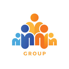 Abstract Grouping Icon with United Team, Collaboration & Partnership Theme in Blue, Orange