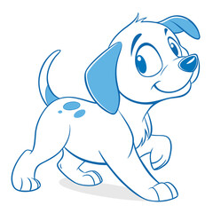 Cartoon Dog Puppy Outline Blue Accents Walking Adorable Pet Canine Playful Isolated Style