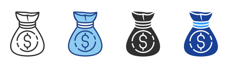 Money Bag Icon Multiple Style Vector Collection 
