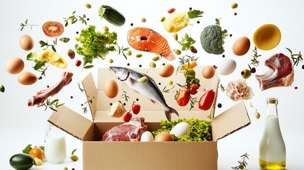 Fresh ingredients bursting from a delivery box.