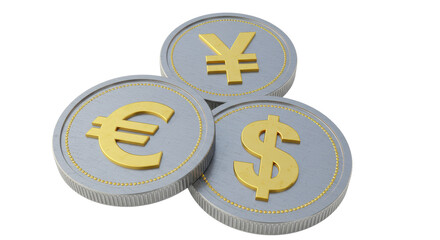 Obraz premium Isolated Yen Euro and Dollar Currency Coins Investment