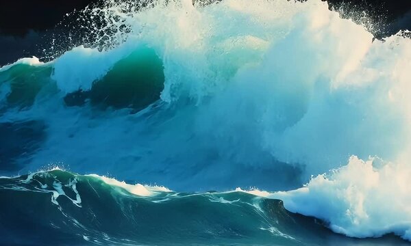 Powerful ocean waves crashing in darkness.
