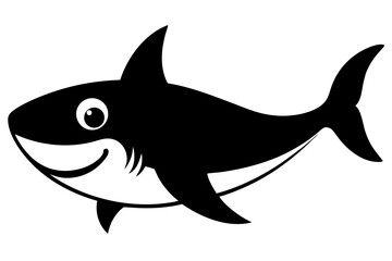 Fototapeta premium Cartoon shark black and white silhouette with a friendly smile