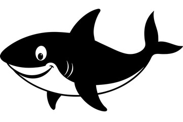 Cartoon shark black and white silhouette with a friendly smile