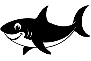 Obraz premium Cartoon shark black and white silhouette with a friendly smile