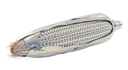 Isolated Silver Metallic Corn on the Cob