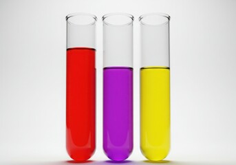 Three test tubes with colorful liquid isolated on white background