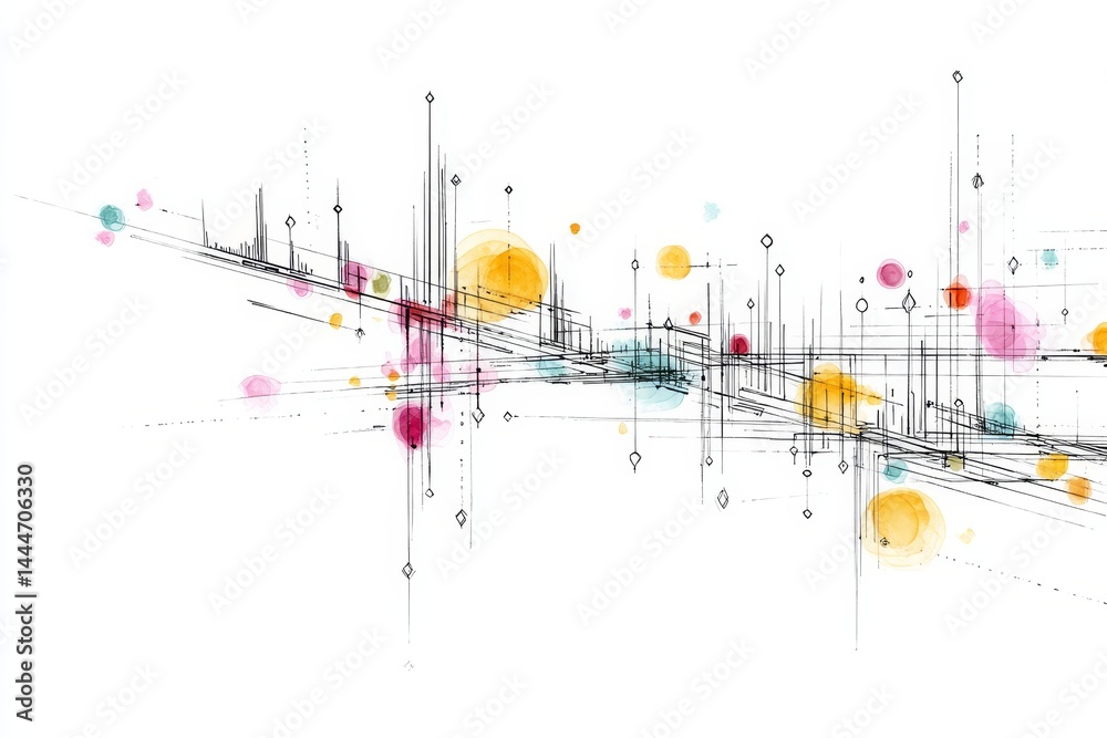 Poster abstract data stream - colorful abstract depicting a dynamic flow of data points and lines, suggesti