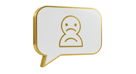 Isolated Sad Chat Bubble Icon with Gold Outline