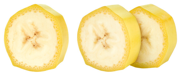 Banana slice isolated png. Sliced banana on white or transparent background. Cut banana round...