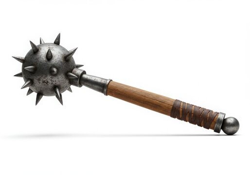 Medieval spiked mace weapon isolated on white background