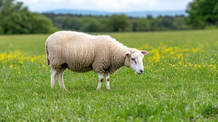 Obraz premium Sheep grazing in a grassy field