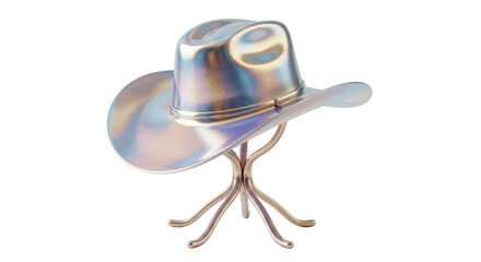 Isolated Iridescent Cowboy Hat on Wooden Stand